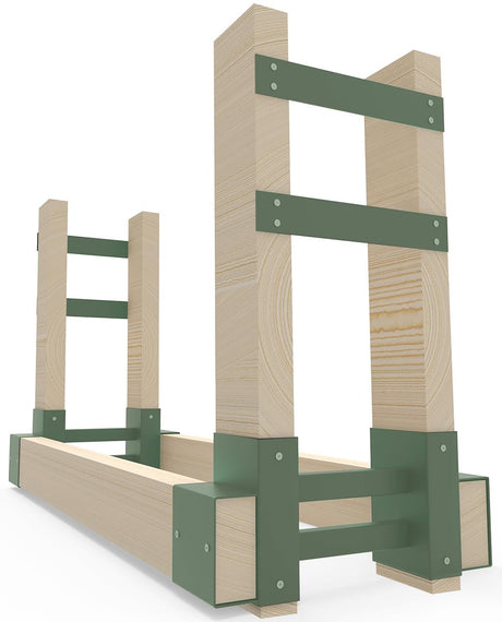 Fiwithy Outdoor Firewood Rack Bracket Kit with 4 Support Bars for Fire Wood Pile Storage, Heavy Duty DIY Fireplace Log Stacking Stand Holder for 2x4 Lumber, Green, 1 Pair Fiwithy