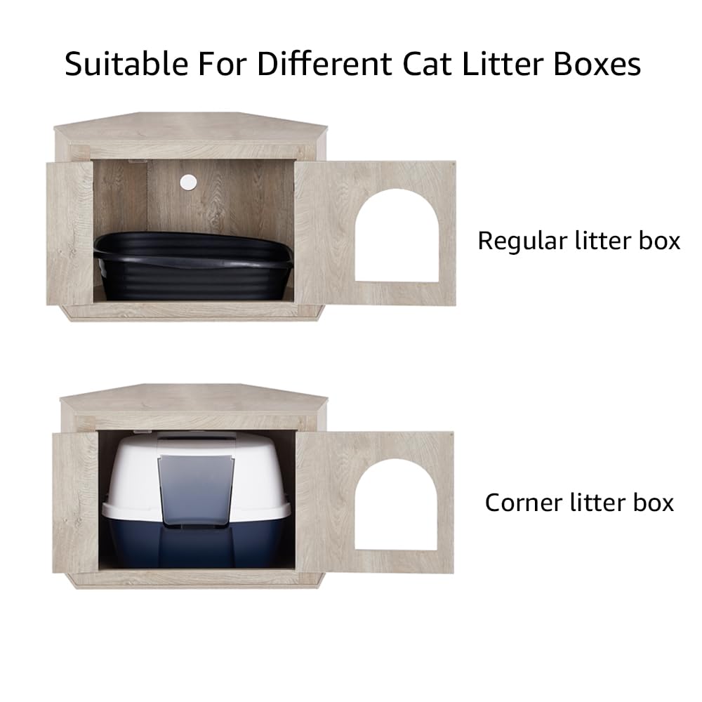 unipaws Furniture Corner Cat Litter Box Enclosure, Litter Box Hidden, Cat House, Privacy Cat Washroom, Perfect for Limited Room - WoodArtSupply