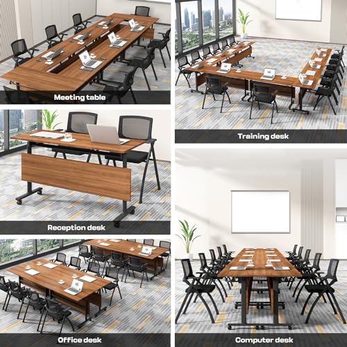 Conference Table 8pack,Modern Mobile Seminar Meeting Table with Silent Wheels,Modular Conference Room Tables,Flip Top Mobile BusinessTraining Tables for Office,Meeting Room,Classroom (55.1in) Molpeiy