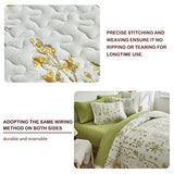Joyreap 3 Pieces Reversible Quilt Set, Smooth Soft Microfiber Quilt, Yellow Flowers Green Leaves Botanical Design, Bedspread Bed Cover for All Season, 1 Quilt n 2 Pillow Shams (Full/Queen, 90x90) Joyreap