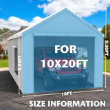 10x20FT Carport Canopy Front/Back Panel Entrance Door Tarp with Zippers, Waterproof & UV Protected Replacement Sidewall Cover with Ball Bungees (White) Voxary