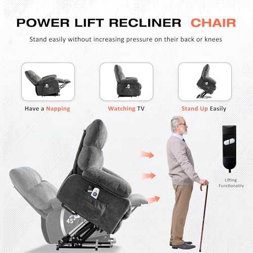 MAHOMICO Power Lift Recliner Chair for Elderly with Vibration Massage and Lumbar Heating, Electric Lift Recliner Sofa with USB Charging Port and Side Pocket for Living Room Comfort