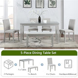 Ball & Cast 6 Piece Dining Table Set,Kitchen Table Set for 6 W/ 58.5" Rectangular Wooden Dining Table,Living Room Furniture W/ 4 Upholstered Chairs & 1 Bench,for Dining Room,Kitchen,Silver Grey Ball & Cast