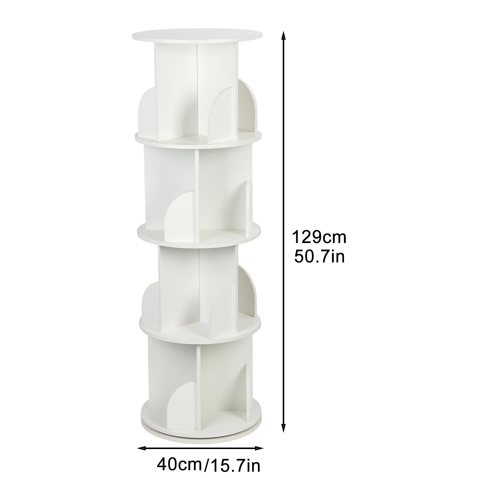 360-Degree Rotating White Bookshelf Tower – 4-Tier Solid Wood Bookcase for Kids and Adults - WoodArtSupply