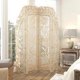 Deco 79 Wood Floral Handmade Foldable Arched Partition 4 Panel Privacy Screen with Intricately Carved Designs, Room Divider 60" x 2" x 72", White Deco 79