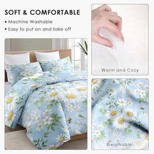 WeCozy Twin Size Comforter Set with Pillowcase, Wildflower Daisy Flower Floral Soft 2 Pcs Bedding for Kids and Adults Bedroom Bed Decor WeCozy