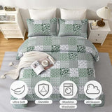 Mybedsoul Green Quilt Set Full Size, 3 Pieces Plaid Floral Bedspread Set Patchwork Reversible Bedding Set Microfiber Lightweight Bedspread Coverlet Set for All Season 78"x90" Mybedsoul