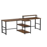 SEDETA 94.5" Home Office Desks, Computer Gaming Desk with Storage, LED Lights, Power Strip with USB, Keyboard Tray & Monitor Stand, Extra Long Double Desk for 2 Person, Rustic Brown SEDETA