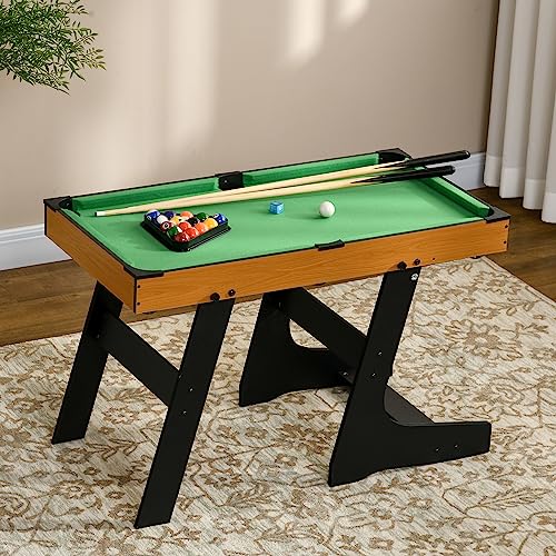 Soozier 38" Foldable Billiards Tabletop Game, Pool Table Set, Fun for The Whole Family with Easy Folding for Storage, Balls, Cues, Chalk, Brush for Game Room, Man Cave - WoodArtSupply