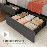 Garvee Queen Size Bed Frame with 4 Storage Drawers, Adjustable Height Headboard, Linen Upholstered Platform Bed Frame, No Box Spring Needed, Easy Assembly, Grey Garvee