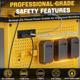 Work Bench, Ferreteriai 47" Heavy Duty Workbench with Power Outlet & USB-C, Exclusive Yellow Side Battery Holder, Adjustable Height, 2100LB Capacity, Locking Wheels for Garage Workshop Ferreteriai