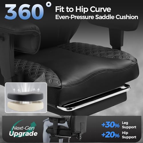 GTRACING Big and Tall Gaming Chair 400lbs Heavy Duty Office Chair with Foot Rest & Ergonomic Pocket Spring Lumbar Support, High Back 3D Saddle Shaped Cushion for Back Pain Relief, Matte-Black GTRACING