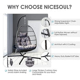 NICESOUL® Egg Chair Indoor Outdoor Patio Wicker Hanging Egg Chair Swing Egg Basket Chairs with Stand UV Resistant Cushions 350lbs Capacity for Outside Backyard Balcony Xmas Gift NICESOUL