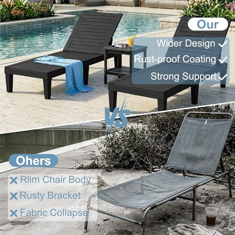 Lounge Chair Outdoor,Set of 2 All-Weather UV-Resistant & Waterproof Patio Lounge Chairs,High-Impact PP 5 Position Adjustable Tanning Chair,Heavy Duty Pool Lounge Chairs Great for Pool & Yard,Black EFU