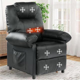 KCREAM Faux Leather Recliner Chair with Massage and Heat, Mid Century Overstuffed Manual Reclining Chair, Massaging Push Back Recliner Chair Single Sofa for Living Room, Black