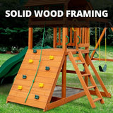 Gorilla Playsets 01-1087 Avalon Wooden Swing Set with Wood Roof, Two Slides, Climbing Wall, Ladder, and Swings, Cedar Gorilla Playsets