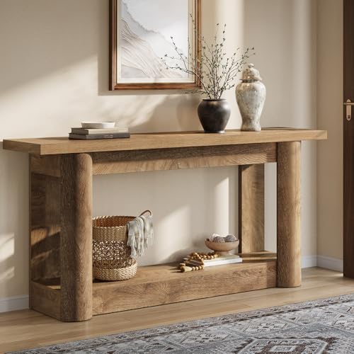 Tribesigns 63-Inch Farmhouse Console Table, 2-Tier Storage Sofa Table Behind The Couch, Narrow Long Entryway Furniture for Home Hallway, Entrance, Living Room, Brown Tribesigns