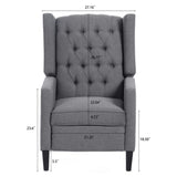 Arm Pushing Recliner Chair, Modern Button Tufted Wingback Manual Push Back Recliner Chair with Nailhead Trim & Wood Legs, Upholstered Living Room Chair Single Reclining Sofa Home Theater Seating Grey LLS