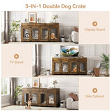 Dog Crate Furniture for 2 Dogs, 71'' XXL Indoor Dog Kennel with 3 Drawers and Removable Room Divider, Wooden Double Dog CrateTV Stand End Table with Double Doors for Large Medium Dogs, Brown GAOMON