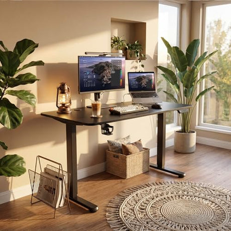 Furmax Electric Standing Desk, 45 x 24 Inches Height Adjustable Sit Stand up Desk, Memory Preset Computer Home Office Desks with Sturdy Metal Frame, Phone Stand Cable Management Hole (Black, 45'') Furmax