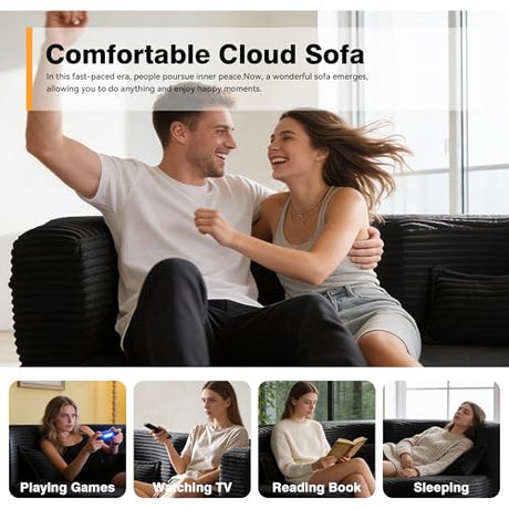 78" Full Size Convertible Futon Sofa Bed, Corduroy Folding Sleeper Sofa Bed with Pillow, Foam Mattress Futon Loveseat Couch, No Assembly Folding Boneless Couches for Living Room, Space‑Saving, Black extrasleep