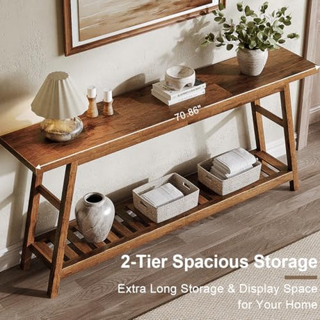 ChooChoo 70.9 Inch Long Console Tables for Entryway, Wood 2-Tier Entry Hallway Table, Narrow Sofa Table Behind Couch Table for Living Room, Entrance, Walnut ChooChoo