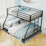 Rovibek Metal Bunk Bed Twin Over Full - Low Bunk Beds with Ladder and Guardrail, Heavy Duty Bunk Beds for Adults & Teens, No Box Spring Needed, Black Rovibek