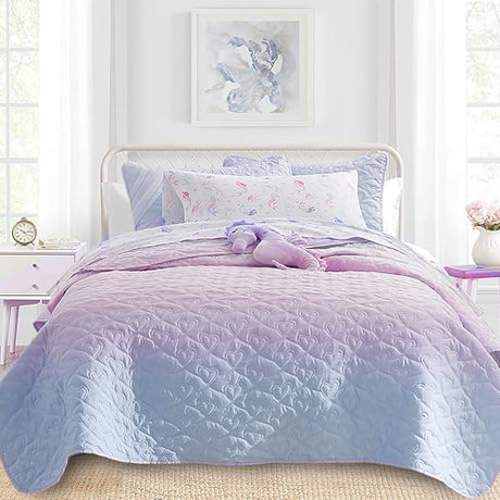 SCHNAUZER HOME Twin Size 2 Piece Quilt Set, Bailey Printed Bedding Coverlet Set, Lightweight Soft Reversible Bedspread Sets for All Season (1 Quilt & 1 Pillow Shams) SCHNAUZER HOME