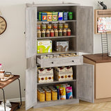BORNOON Pantry Organizers and Storage Cabinet, 70” Barn Door White Kitchen Cabinet with Drawers and Adjustable Shelf, Tall Pantry for Kitchen, Dining Room, Living Room Bedroom BORNOON