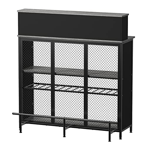 GDLF Vintage Grey Home Bar Unit with Ample Storage and Footrest - WoodArtSupply