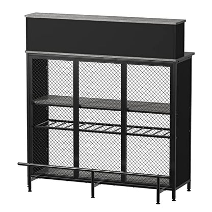 GDLF Vintage Grey Home Bar Unit with Ample Storage and Footrest - WoodArtSupply