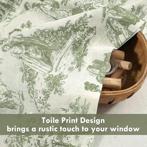 DriftAway Toile Linen Lined Valance Double Layer Thermal Room Darkening Blackout Window Curtain for Kitchen Bathroom Farmhouse French Country Vintage Printed Pattern Single 52 x 24 Inch Loden Green DriftAway