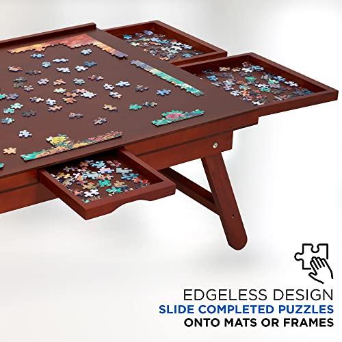 Jumbl 1000-Piece Puzzle Board Rack w/Cover | 23” x 31” Jigsaw Puzzle Table w/Legs 6 Removable Storage Sorting Drawers | Smooth Plateau Fiberboard Work Surface & Reinforced Hardwood | Games &  - WoodArtSupply