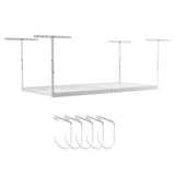 SafeRacks 4 ft x 8 ft Overhead Storage Rack Adjustable 24 in - 45in Height (White) With Accessory Pack With 5-Piece Hook Accessory Pack SafeRacks