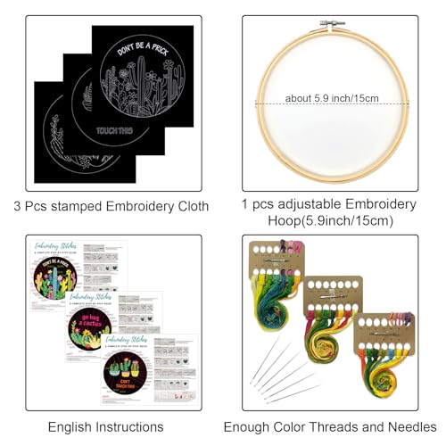 Louise Maelys Funny Cactus Embroidery Kits for Beginners,Cross Stitch Kit for Adults,Starters DIY Needlepoint Including Plant Pattern,Hoop,Instruction and Threads