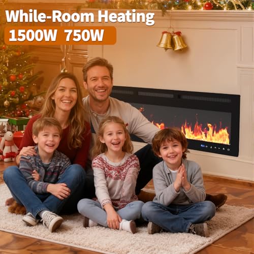 72 Inch Smart Electric Fireplace, Wall Mounted & Recessed Electric Fireplaces, WiFi & Alexa Control, Remote, Adjustable Flames, 1500W Heater w/Thermostat, Realistic Fireplace (72 Inches) GAOMON