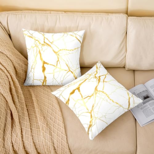 Castle Fairy Gold Marble Texture Throw Pillow Cover,Modern Luxury Style Cushion Cover 16"x16" for Boys Teens,Minimalist Art Golden Lines Pillowcase for Car RV,Abstract Room Decor,Single Pack Castle Fairy