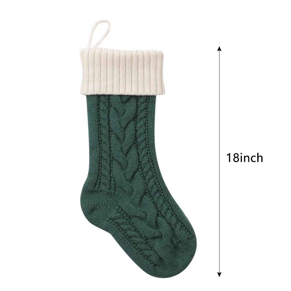 Nanou Christmas Stockings 18" Knitted Christmas Socks Family Holiday Decorations Great Big Stockings for Gift to Family, Friends and Kids (Green(Body)+Ivory (Mouth), Length 18",Pack 1) Nanou
