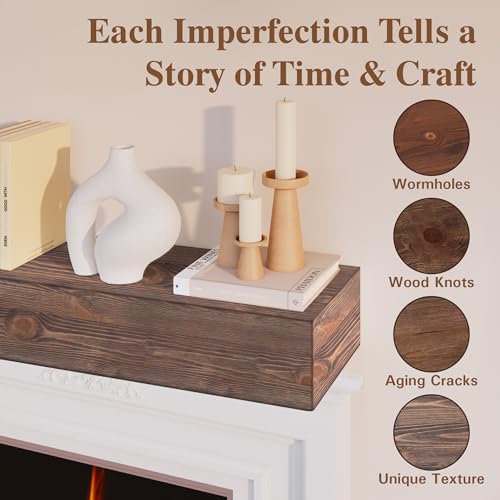 Eshoma Fireplace Mantel - Handcrafted Solid Mantel Shelf for Over Fireplace - Wall Mounted Floating Mantel Shelf with Invisible Brackets - 60 Inch - Aged Brown Eshoma