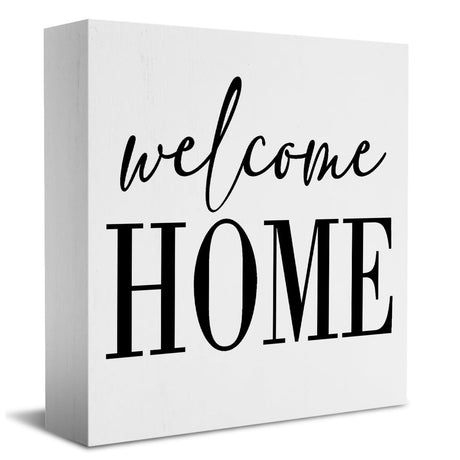 Welcome Home Sign Home Decor Desk Decor Wooden Box Sign Rustic Black Wood White Plaque Box Sign for Women Family Friends Farmhouse Living Room Kitchen Bedroom Shelf Table Decoration HTBIG
