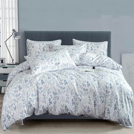 Jane yre Duvet Cover Twin Flowers Brushed Microfiber 3 Pieces Floral Bedding Set Twin Garden Style Blue Floral Pattern Flower Twin Duvet Cover with Zipper Closure Luxury Soft Breathable Comfy Jane yre