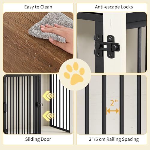 Hzuaneri 27.2" Dog Crate Furniture with Barn Door, Heavy Duty Dog Kennel Indoor with 2 Doors, Wooden Pet Cage End Table for Small Medium Dogs up to 22 lb, Anti-Chew Anti-Escape, White Brown DFC84314B Hzuaneri
