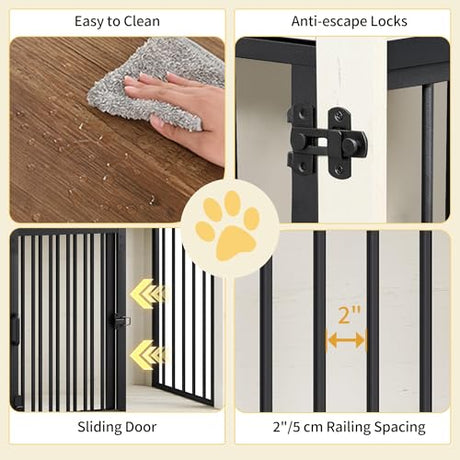 Hzuaneri 27.2" Dog Crate Furniture with Barn Door, Heavy Duty Dog Kennel Indoor with 2 Doors, Wooden Pet Cage End Table for Small Medium Dogs up to 22 lb, Anti-Chew Anti-Escape, White Brown DFC84314B Hzuaneri