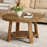 LITTLE TREE Solid Wood Coffee Table with Storage, 2-Tier Farmhouse Round Coffee Table for Living Room, Easy Assembly (Rustic Wood Color) LITTLE TREE