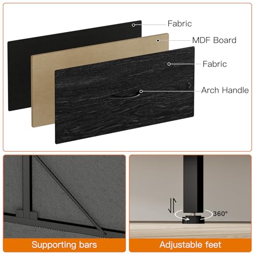 Fixwal 63.3 Inch Large Black Dresser for Bedroom, 16 Drawer Dresser, Long TV Stand for 55, 65, 70 Inch TV with Power Outlets, Fabric Chest of Drawers for Bedroom, Living Room, Entryway, Black Fixwal