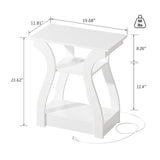 FROMJBEST End Tables Living Room, End Table with Charging Station, White End Table with USB,White Side Table, Nightstand for Bedroom, 3 Tier End Table with Storage Shelf for Living Room White FROMJBEST
