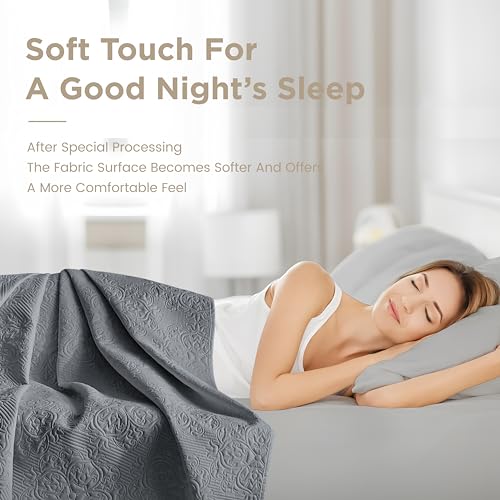 Sophia & William Bed Quilt Bedspread Coverlet - Reversible, Lightweight - Queen Size, Iron Grey Sophia & William