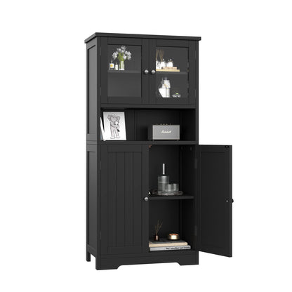 Irontar Bathroom Cabinet, Bathroom Floor Cabinet with Open Shelf, Large Display Cabinet with Doors, Kitchen Cupboard, Storage Cabinet for Living Room, 23.6 x 11.8 x 50.4 Inches, Black CWG006B