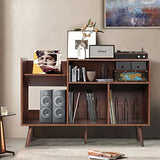 RARZOE Large Record Player Stand, Mid Century Concord Turntable Stand Table Holds Up to 350 Albums, Vinyl Record Storage Cabinet with Wood Legs for Living Room Bedroom Office, Walnut Brown RARZOE