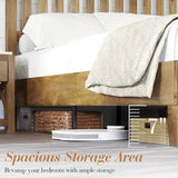 AMERLIFE Full Size Wood Bed Frame, Mid-Century Wooden Platform Bed with Grille Headboard, Wood Slat System/No Box Spring Needed/Noise Free, Natural AMERLIFE